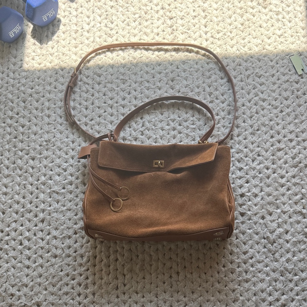 Classic Brown Suede Shoulder Bag with Top Handle